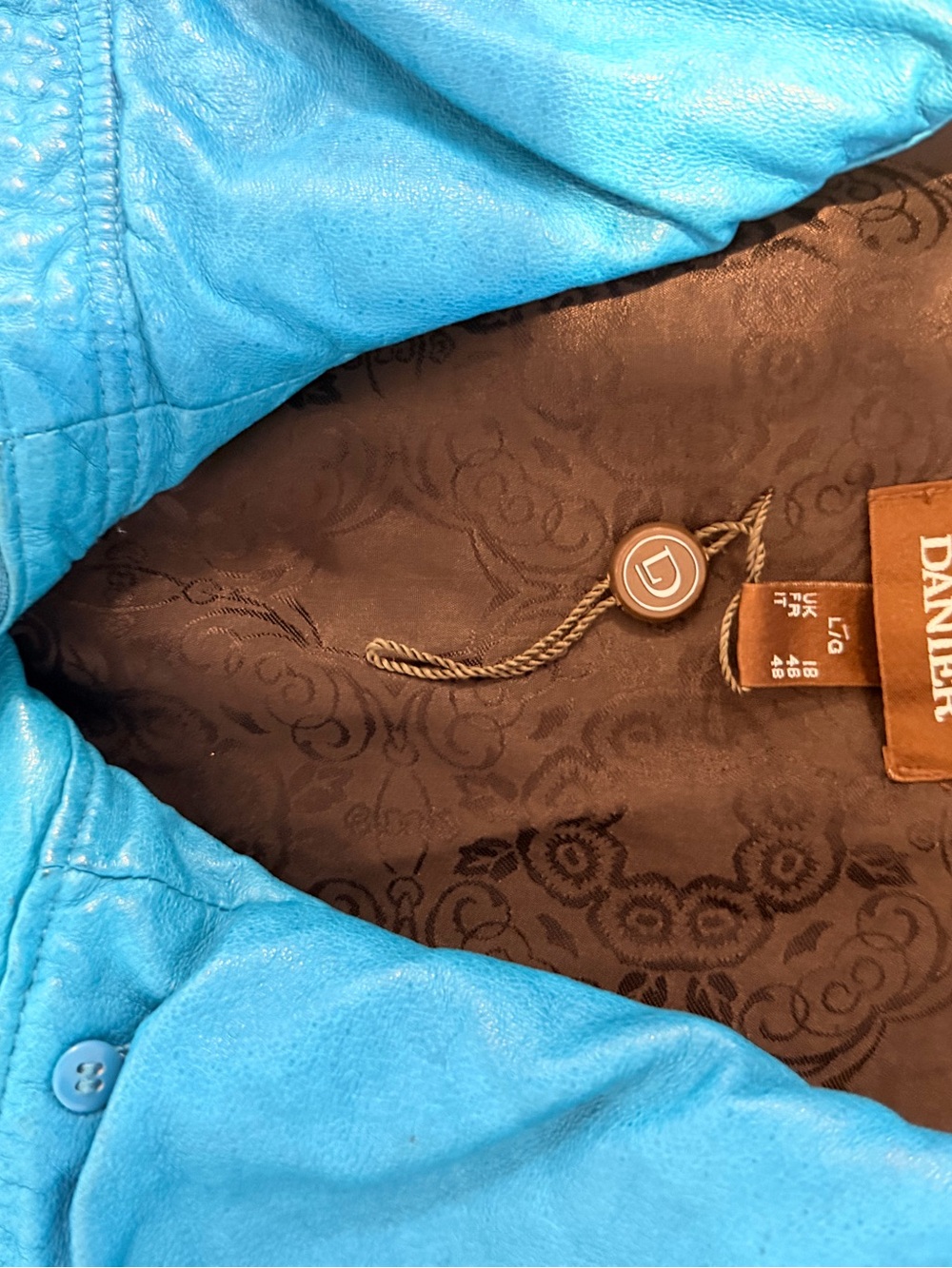 Danier Genuine Leather Turquoise Blue Utility Jacket Size Large - Picture 16 of 16